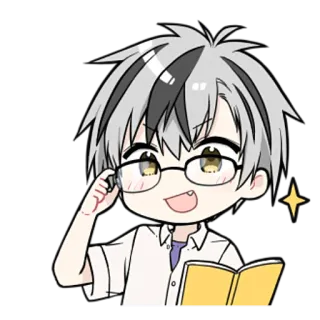 ☺️ anime, cartoon, sticker, boy, glasses, reading, book, cute telegram sticker