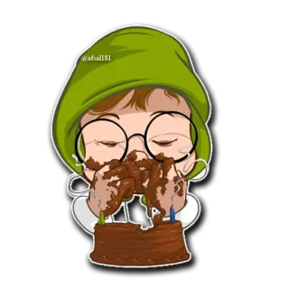 🎂 desenho animado, comendo, bolo, comida, chocolate, personagem telegram sticker