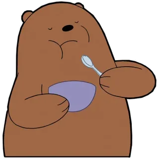😋 Grizz We Bare Bears медведь, мультфильм, еда, миска, ложка, Гриз whatsapp sticker