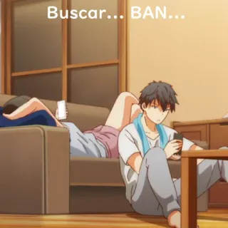 📱 Buscando... BAN... anime, couch, searching, banning, phone telegram sticker