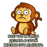 😔 ВСЕ ЧТО Я УМЕЮ ДЕЛАТЬ В ЭТОЙ ЖИЗНИ ЭТО ДЫШАТЬ aap, cartoon, verdrietig, dier, tekst, Russisch telegram sticker
