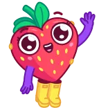 👋 Erdbeere, Cartoon, niedlich, Herz, Frucht, winkend whatsapp sticker