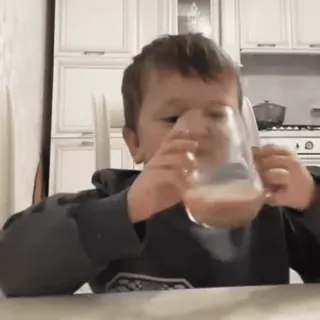 ☕️ child, drinking, glass, milk, kitchen telegram sticker