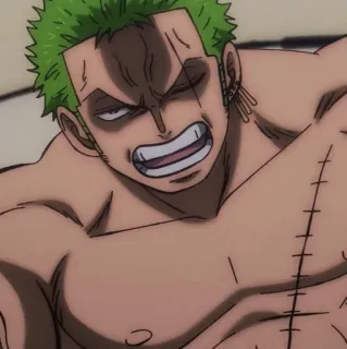 🐉 Zoro One Piece Аниме, Персонаж, Мечник, Зеленые волосы, Со шрамом telegram sticker