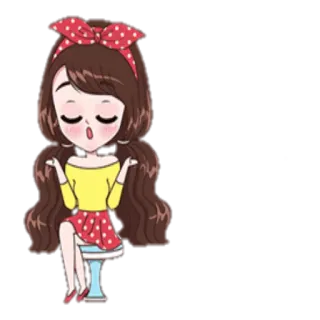 🐣 desenho animado, menina, sentada, mulher, bolinhas, moda telegram sticker