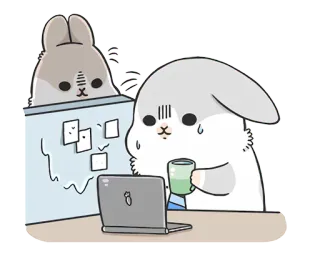 😰 kelinci, khawatir, kantor, laptop, kartun, lucu, kawaii whatsapp sticker