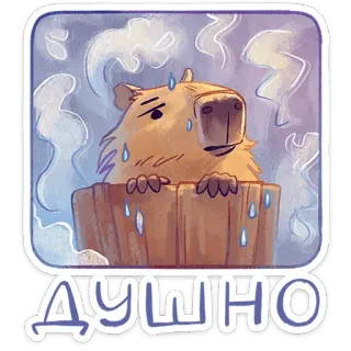 🥵 ДУШНО капибара, сауна, милый, животное, русский, текст telegram sticker
