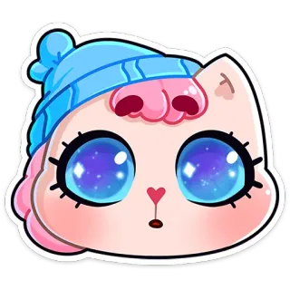🥺 gato, lindo, dibujo animado, animal, sticker, rosa, azul, kawaii telegram sticker