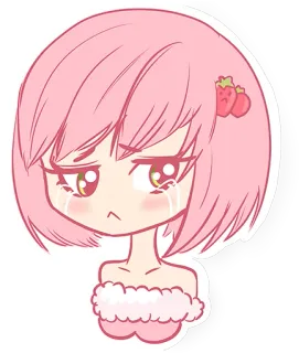 😢 anime girl, kawaii, sad, crying, strawberry, pink telegram sticker