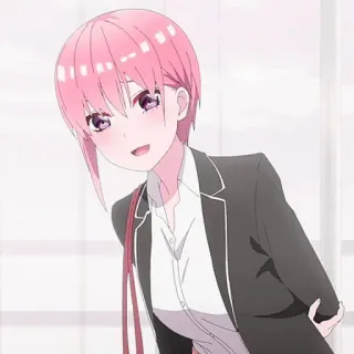 🦊 Ichika Nakano The Quintessential Quintuplets Anime, Ichika Nakano, Las Quintillizas, Pelo rosa, Uniforme escolar telegram sticker