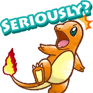 😲 Charmander Pokemon SERIOUSLY? pokemon, charmander, seriously, question, fire, orange telegram sticker