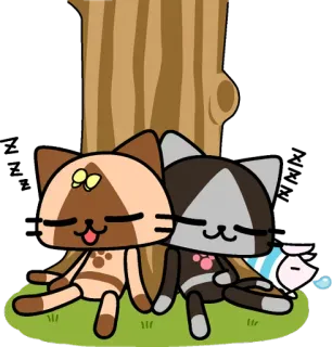 😪 chat, dormir, kawaii, arbre, mignon, animal telegram sticker