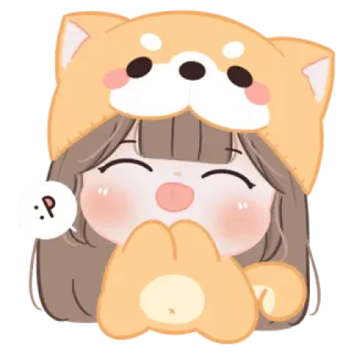 😼 :p menina, cachorro, moletom com capuz, fofo, língua, emoticon telegram sticker