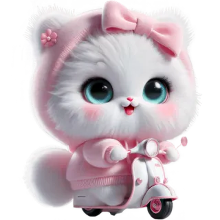 🛴 귀여운, 고양이, 새끼고양이, 스쿠터, 분홍색, 리본, 동물, 카와이 whatsapp sticker