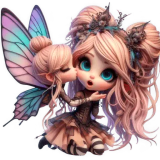 😘 fairy, butterfly wings, cute, fantasy, kiss, chibi, magical, cartoon style telegram sticker