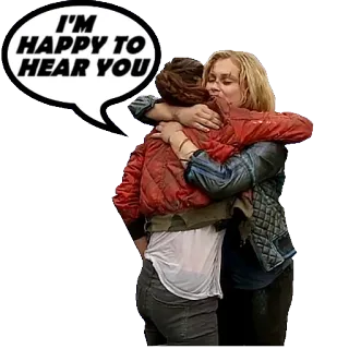 👩 I'M HAPPY TO HEAR YOU abrazo, amor, cariño, feliz, alegría, amistad, celebración telegram sticker