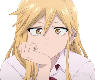 😕 anime, chica, rubia, aburrida, pensando whatsapp sticker