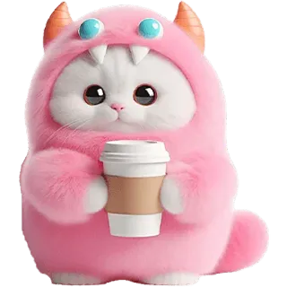 ☕️ 猫, 卡哇伊, 可爱, 怪物, 咖啡, 粉色, 动物, 蓬松 telegram sticker