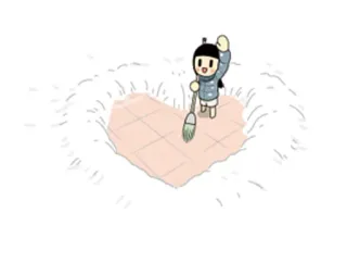 ❤ cleaning, girl, broom, cartoon, cute, heart, snow telegram sticker