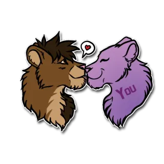 👅 You lion, amour, baiser, animal, dessin animé, romantique, poilu whatsapp sticker