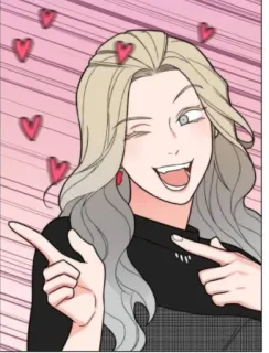🌟 mulher, corações, desenho animado, anime, menina, apontando, piscadela, cabelo loiro whatsapp sticker