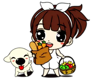 👸 kreskówka, pies, dziewczyna, zakupy spożywcze, jedzenie, zakupy telegram sticker