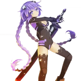 😠 Neptune Hyperdimension Neptunia animé, personnage, jeu vidéo, arme, cheveux violets telegram sticker