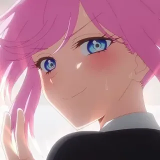🐻 Anime, Mädchen, rosa Haare, Lächeln, süß, Charakter telegram sticker