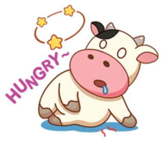 🍴 HUNGRY kreskówka, krowa, głodny, zwierzę telegram sticker