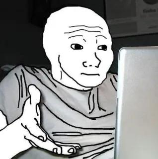 🙁 Meme, Internet, zmieszany, laptop, Wojak, pytanie telegram sticker