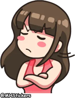 😑 @MHStickers sticker, cartoon, girl, brunette, crossed arms, angry telegram sticker