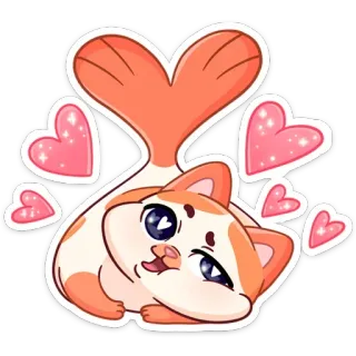 ❤️ Katze, Fisch, Herzen, Liebe, süß, Cartoon telegram sticker