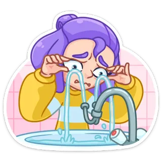 😭 piangere, triste, emozioni, cartoni animati, acqua, lavandino telegram sticker