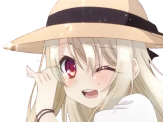 😌 Аниме, Девушка, Шляпа, Подмигивание, Милый telegram sticker