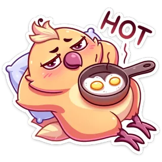 🍳 HOT pássaro, ovo, quente, frigideira, sonolento, fofo telegram sticker