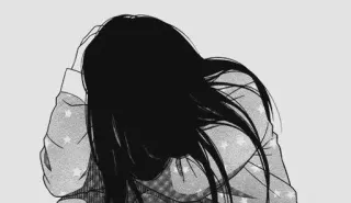 🖤 Anime, Manga, Ragazza, Triste, Depresso, Capelli, Illustrazione, Personaggio telegram sticker