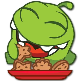 🍪 Om Nom 옴 Nom, 귀여운, 초록색, 사탕, 먹기, 괴물 telegram sticker