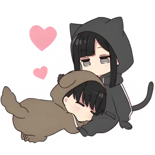 🤗 Anime, Kawaii, Chibi, Kot, Pies, Serca whatsapp sticker