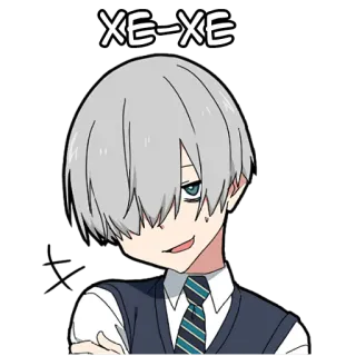 😄 XE-XE anime, boy, smirk, sweat, grey hair, cute, cartoon telegram sticker