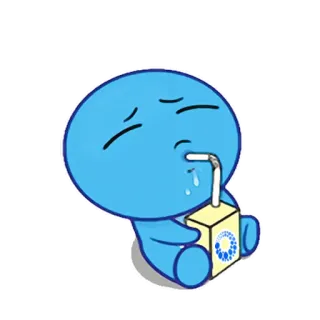 🍼 cartone animato, personaggio blu, brick di succo, bevendo, triste, piangendo telegram sticker