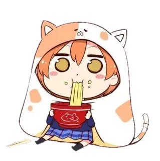 🍜 Anime, Kreskówka, Chibi, Kawaii, Słodkie, Ramen, Jedzenie whatsapp sticker