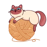 🧶 Yarn Over gato, lã, bola, fofo, desenho animado, animal, siames whatsapp sticker