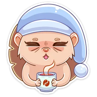 😴 hedgehog, sleepy, coffee, cute, cartoon, animals whatsapp sticker