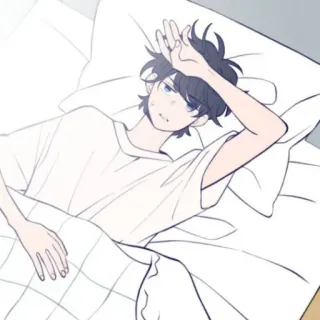 🌫 Anime, krank, Junge, Bett, Illustration, Cartoon whatsapp sticker