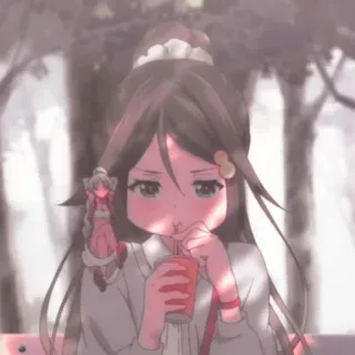 🌸 ragazza anime, carina, che beve, cartone animato, illustrazione telegram sticker