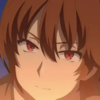 😈 anime, olhos vermelhos, sorriso irônico, personagem, cabelo castanho telegram sticker