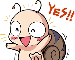 😆 YES!! feliz, sí, caracol, aprobación, emocionado, positivo whatsapp sticker