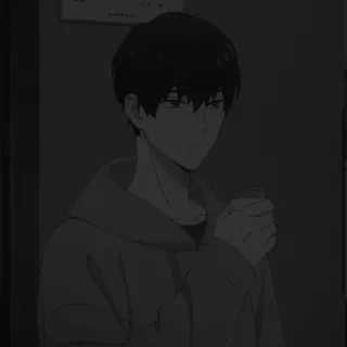 💸 anime, boy, hoodie, beverage, male, dark hair whatsapp sticker