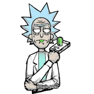 🤨 Rick Sanchez Rick and Morty @sigilo_packs rick, rick sanchez, dessin animé, scientifique, pistolet à portail, animation adulte telegram sticker