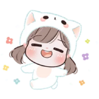 🥳 carino, cartone animato, ragazza, gatto, felice, kawaii, animale whatsapp sticker